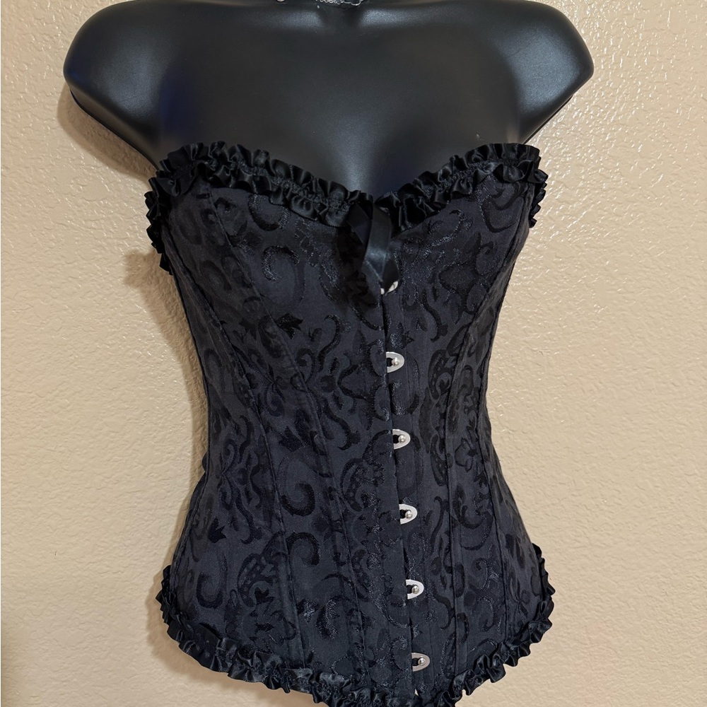 Chic Black Brocade Corset